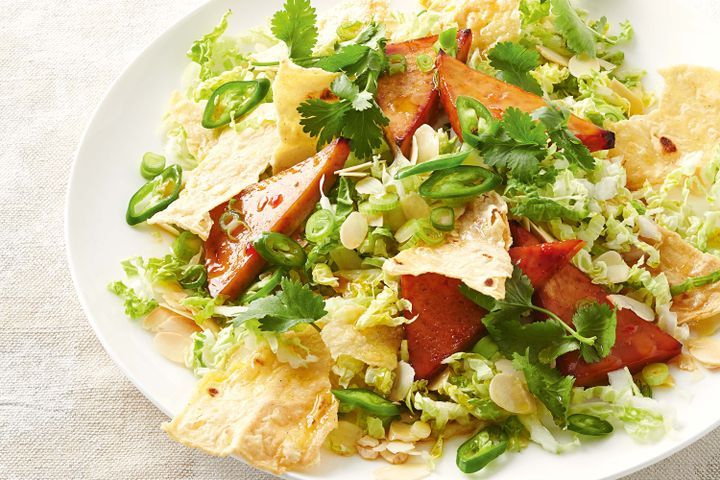 Cooking Salads Sweet chilli tofu with cabbage salad