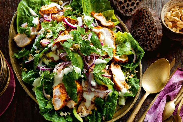 Cooking Salads Tandoori chicken and fresh herb salad