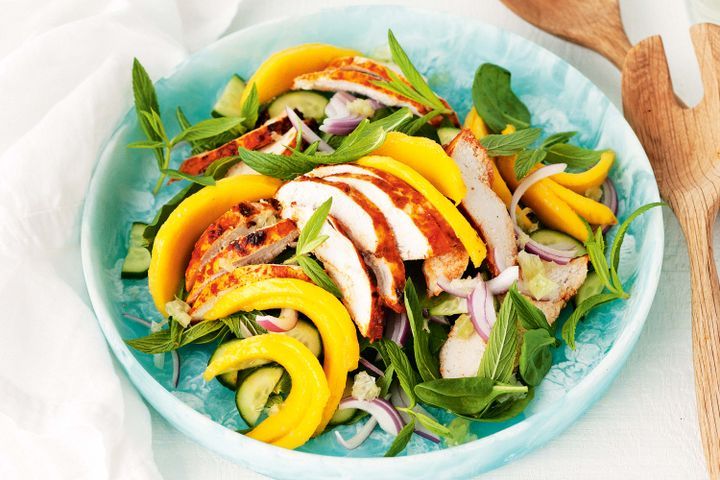 Cooking Salads Tandoori chicken and mango salad with lime dressing