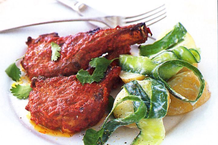 Cooking Salads Tandoori lamb cutlets with potato and cucumber salad