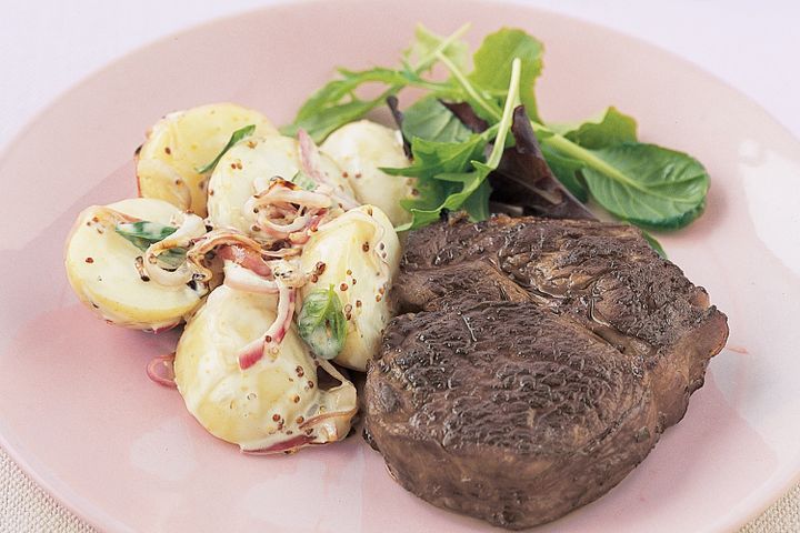 Cooking Salads Teriyaki beef with potato salad