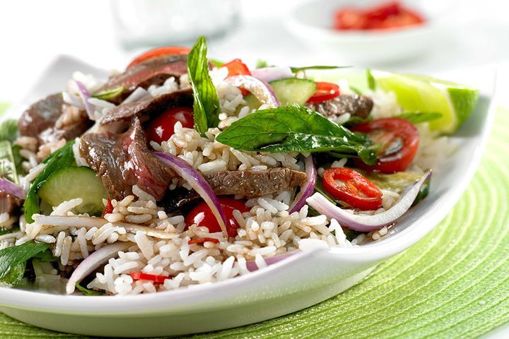 Cooking Salads Thai beef and rice salad with mint