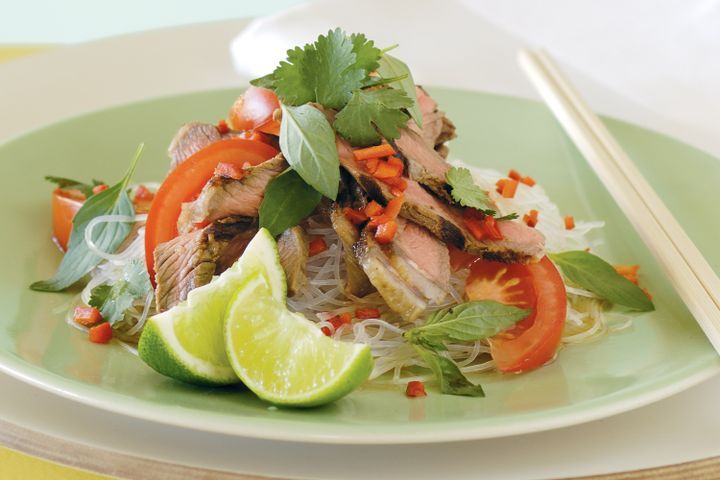 Cooking Salads Tomato, lime & beef salad with cellophane noodles