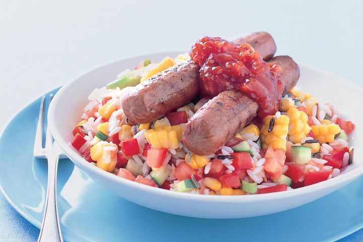 Cooking Salads Vegetarian sausages & rice salad