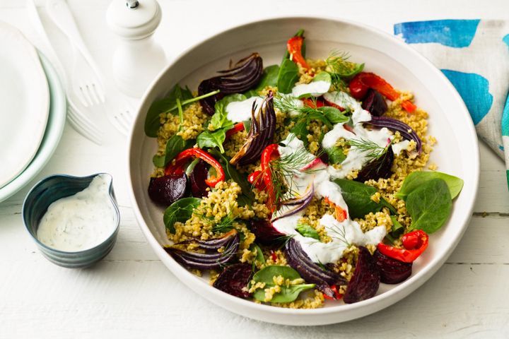 Cooking Salads Warm freekeh and roasted beetroot salad