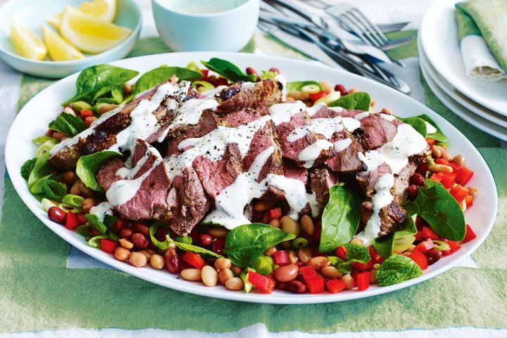 Cooking Salads Yoghurt coated lamb with mixed bean salad