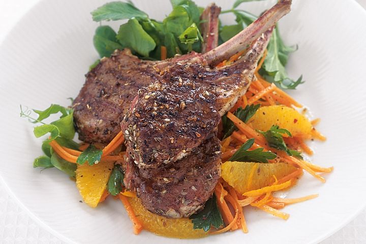 Cooking Salads Zaatar lamb cutlets with carrot and orange salad