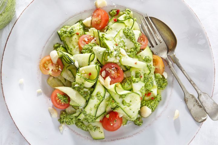 Cooking Salads Zucchini noodle salad with Thai coriander pesto