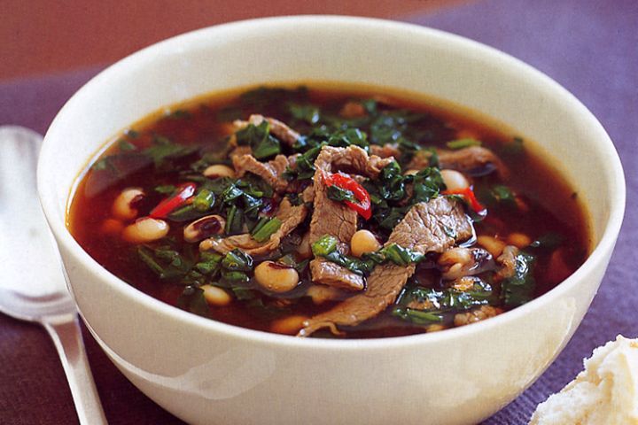 Cooking Soups Beef, bean and spinach soup