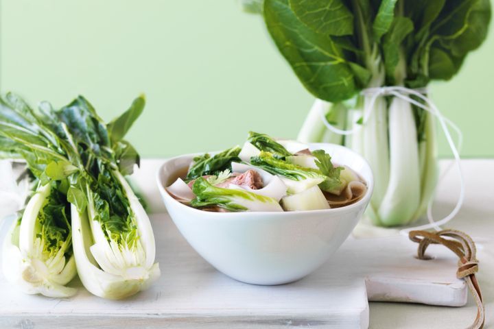 Cooking Soups Beef and buk choy broth