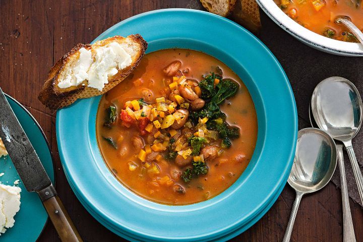 Cooking Soups Borlotti bean & kale soup with ricotta toast