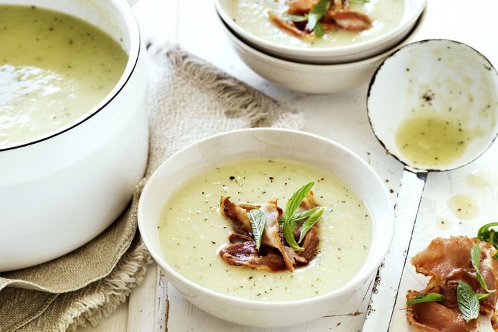 Cooking Soups Celery soup with crisp pancetta