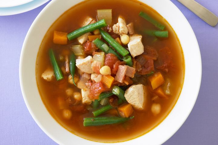 Cooking Soups Chicken, tomato and chickpea soup