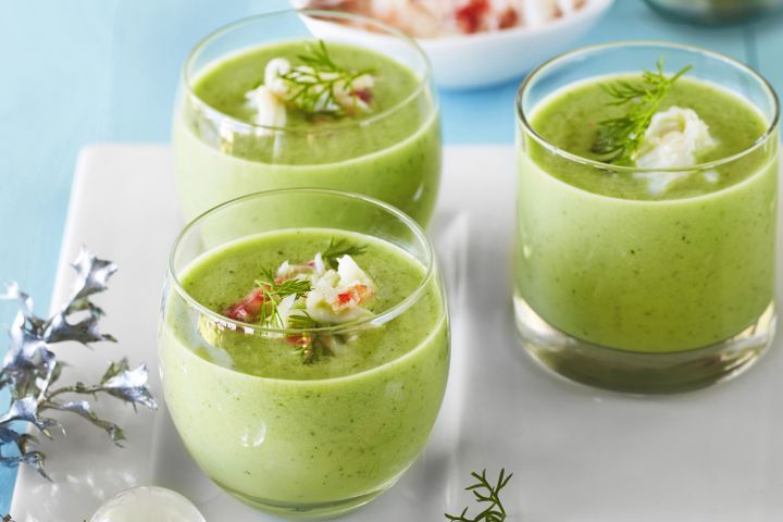 Cooking Soups Chilled cucumber soup with king crab