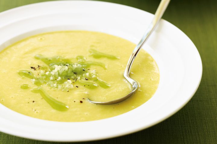 Cooking Soups Corn soup with chive oil