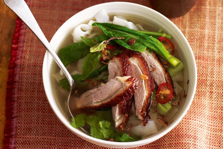 Cooking Soups Duck and ginger broth with rice noodles