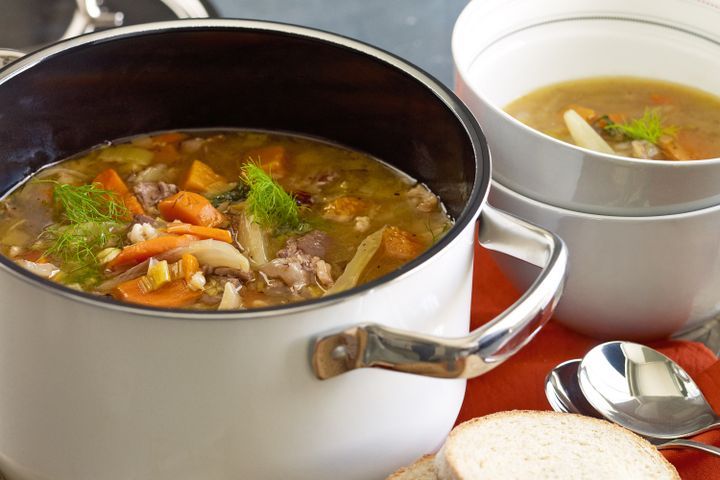 Cooking Soups Lamb shank, pumpkin and fennel scotch broth