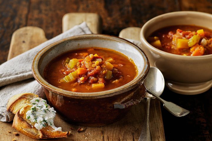 Cooking Soups Lentil soup with goats cheese toast