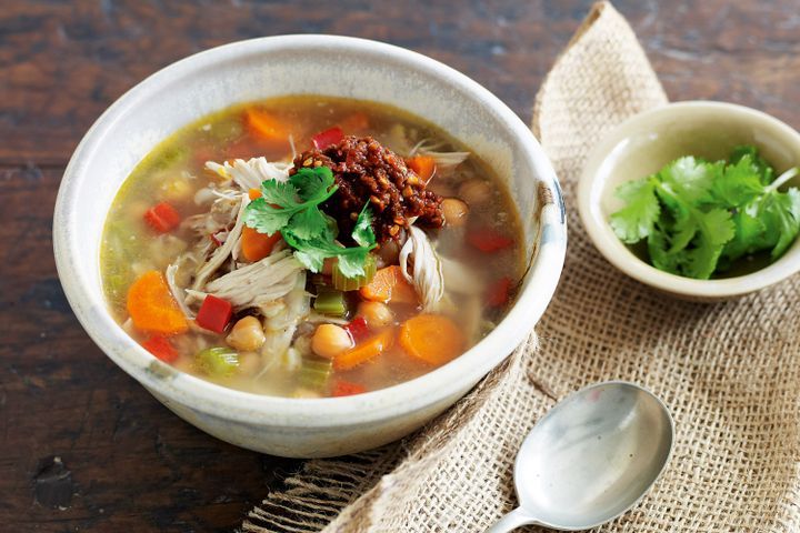 Cooking Soups Moroccan chicken, carrot and chickpea soup