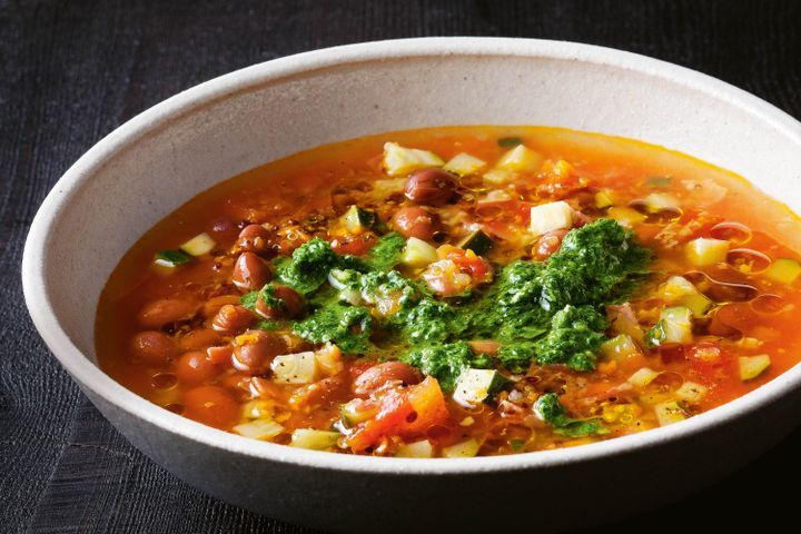 Cooking Soups Quinoa minestrone with kale pesto