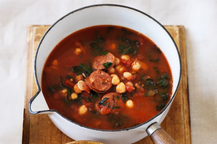 Cooking Soups Spanish chorizo and chickpea soup