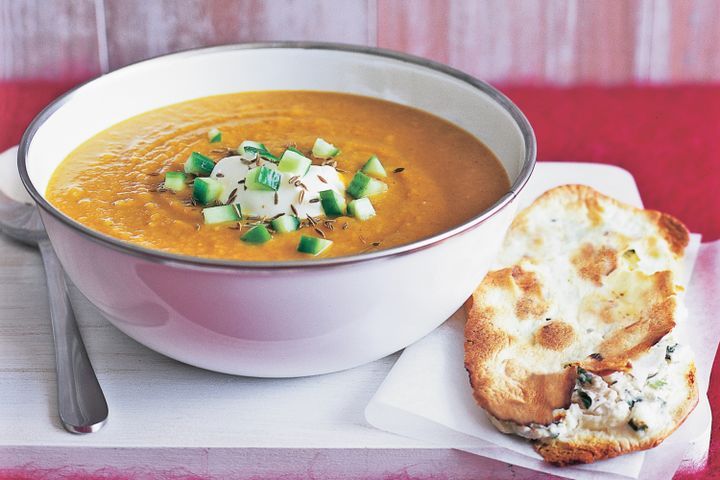 Cooking Soups Spicy parsnip soup with cheese naan