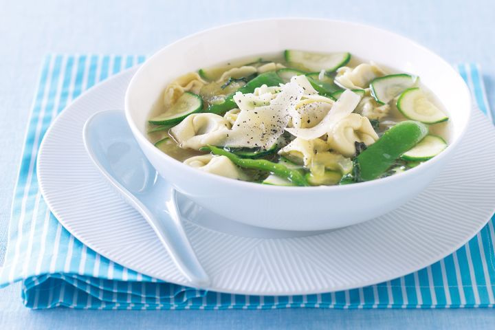 Cooking Soups Spring vegetable brodo with veal tortellini