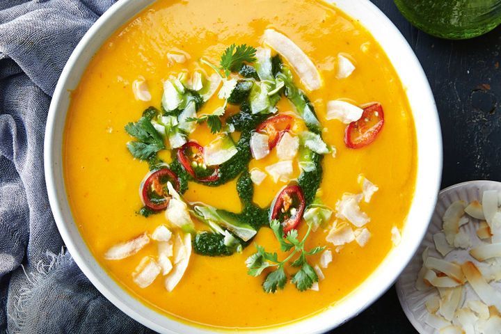 Cooking Soups Sweet potato and carrot soup with coriander oil