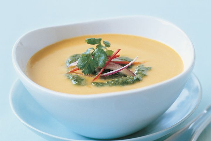 Cooking Soups Thai-style pumpkin soup with coriander pesto