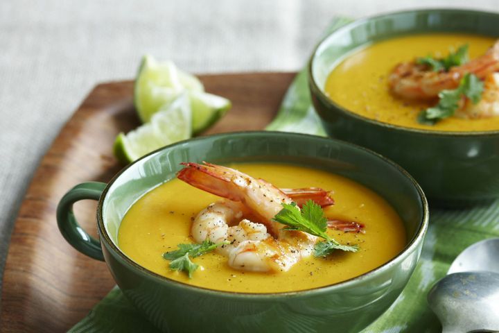 Cooking Soups Thai-style red curry pumpkin soup with prawns