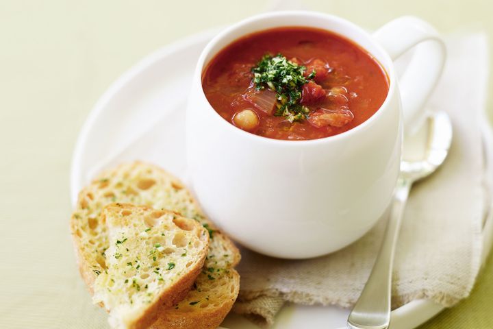 Cooking Soups Tomato & chickpea soup with gremolata toasts (low-fat)