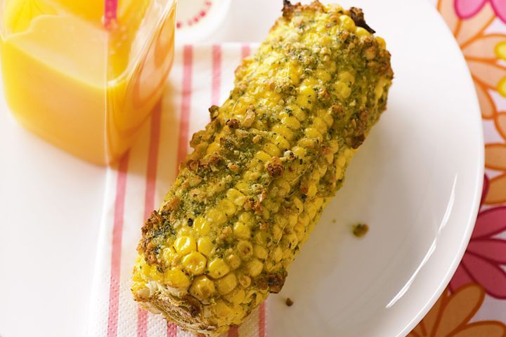 Cooking Vegetarian Baked corn with pesto butter