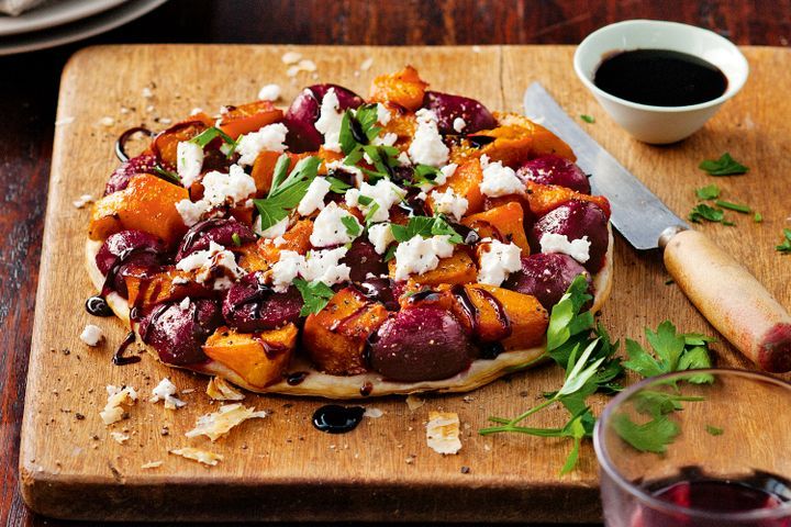 Cooking Vegetarian Beetroot, pumpkin and goats cheese tarte tatin