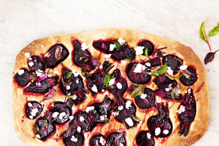 Cooking Vegetarian Beetroot and goats cheese focaccia