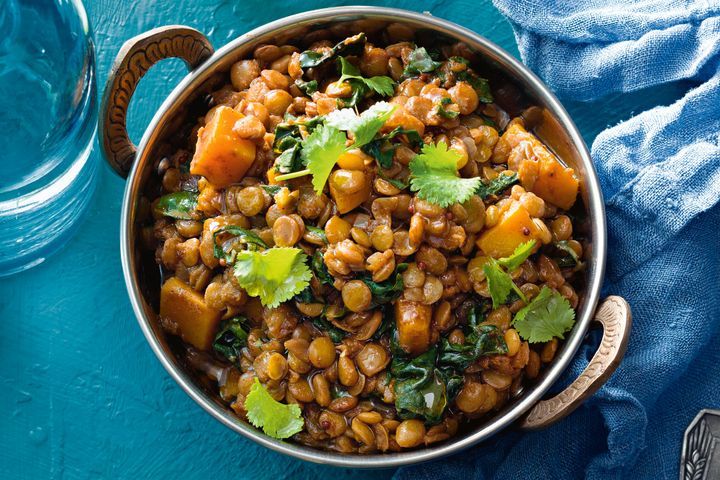 Cooking Vegetarian Braised spring dhal with spinach