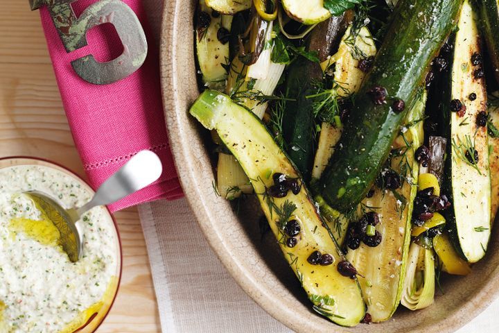 Cooking Vegetarian Braised zucchinis with almond and parsley sauce