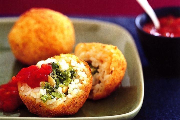 Cooking Vegetarian Broad bean and feta arancini balls