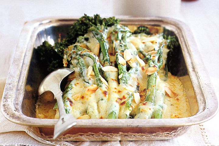 Cooking Vegetarian Broccolini with toasted almond