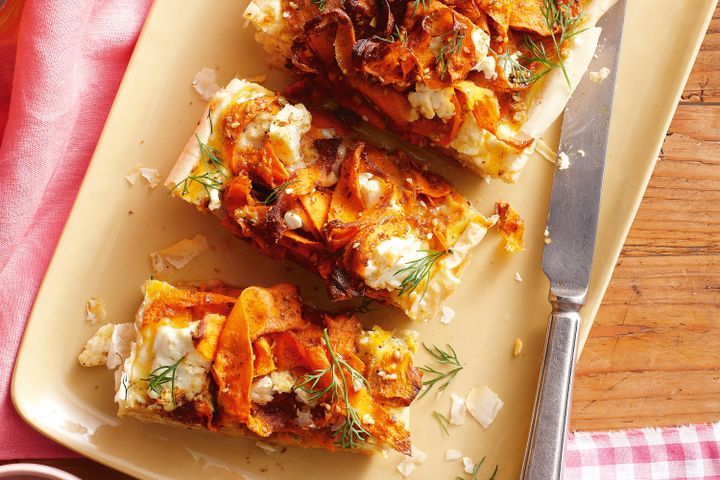 Cooking Vegetarian Carrot, feta, dill and chickpea tart