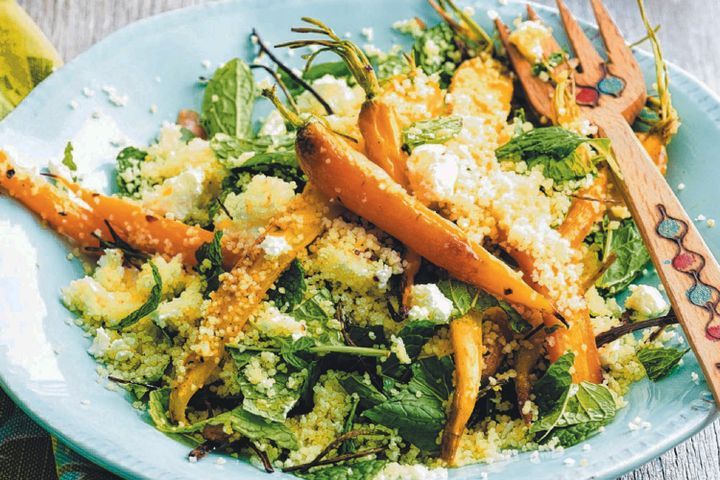 Cooking Vegetarian Carrots with mint and couscous