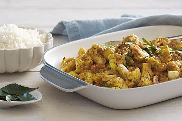 Cooking Vegetarian Cauliflower and cashew nut curry