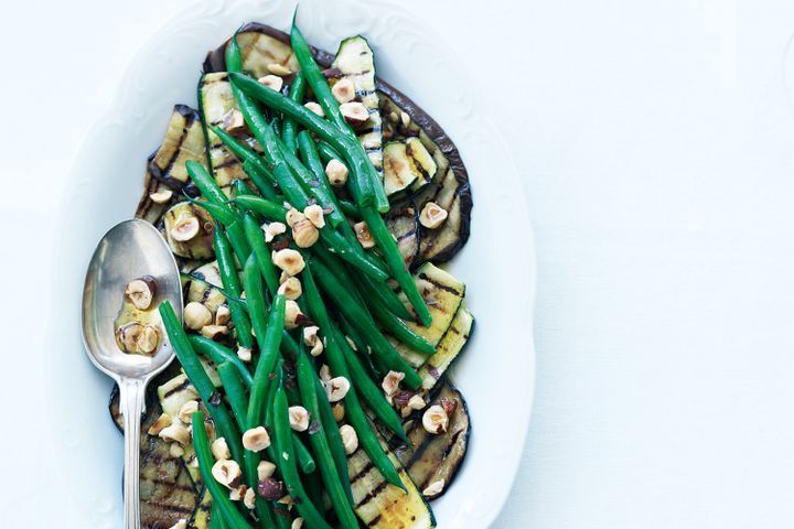 Cooking Vegetarian Chargrilled eggplant and zucchini with beans and hazelnuts