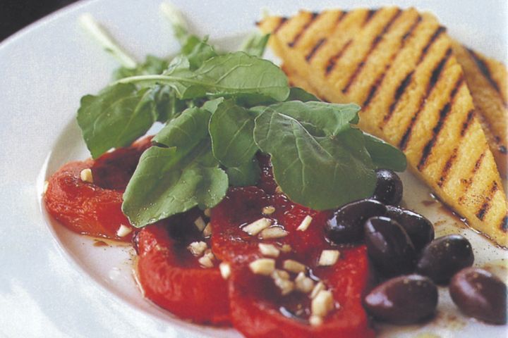 Cooking Vegetarian Chargrilled polenta with roasted capsicum