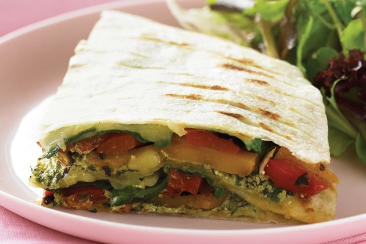 Cooking Vegetarian Chargrilled vegetable and pesto ricotta quesadillas