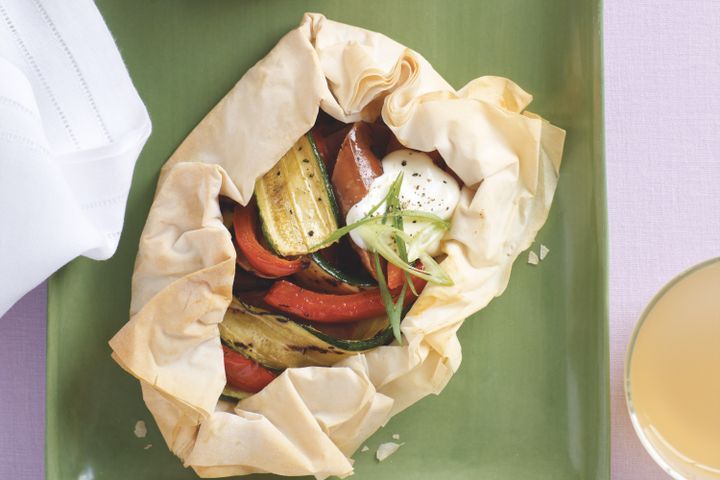 Cooking Vegetarian Chargrilled vegetable filo tarts