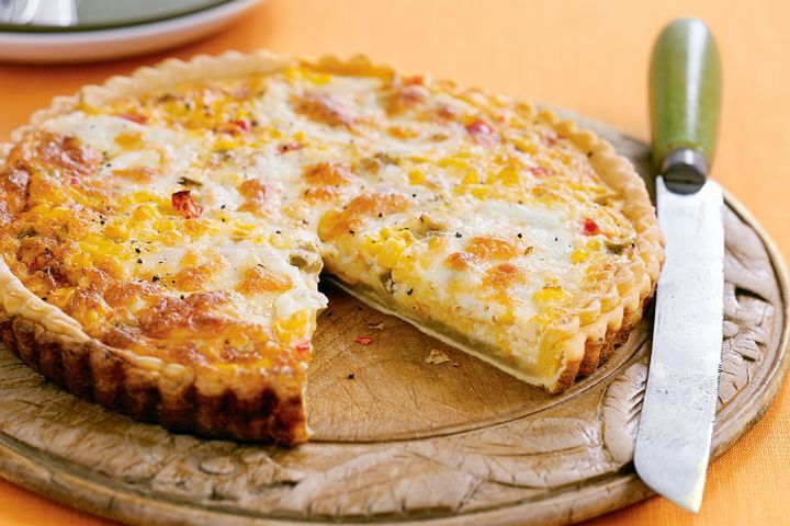 Cooking Vegetarian Corn, chive and cheese quiche