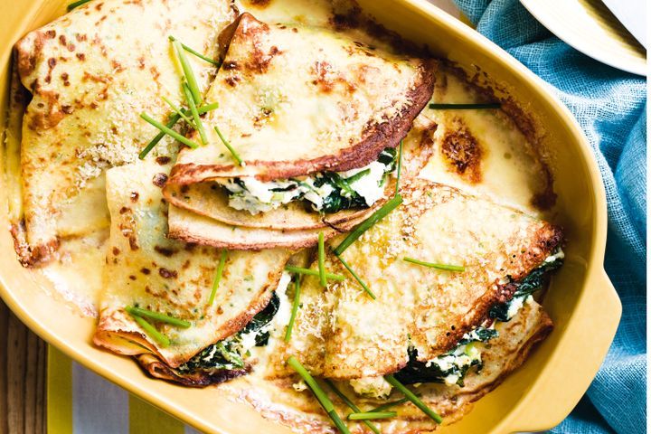Cooking Vegetarian Cornmeal crespelle with ricotta & spinach
