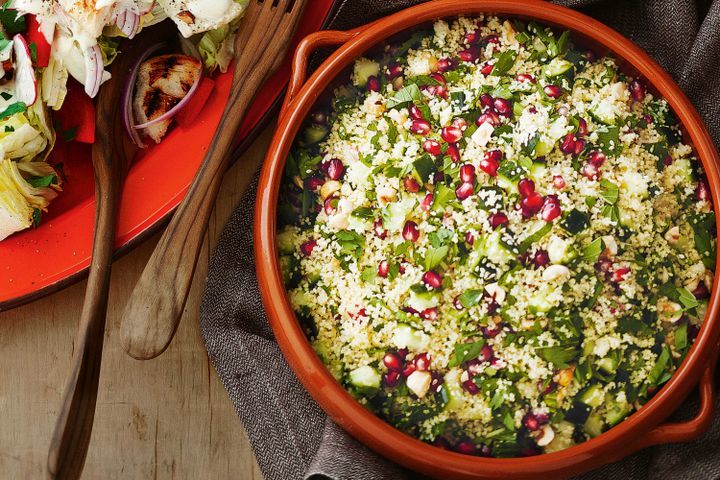 Cooking Vegetarian Couscous and pomegranate salad