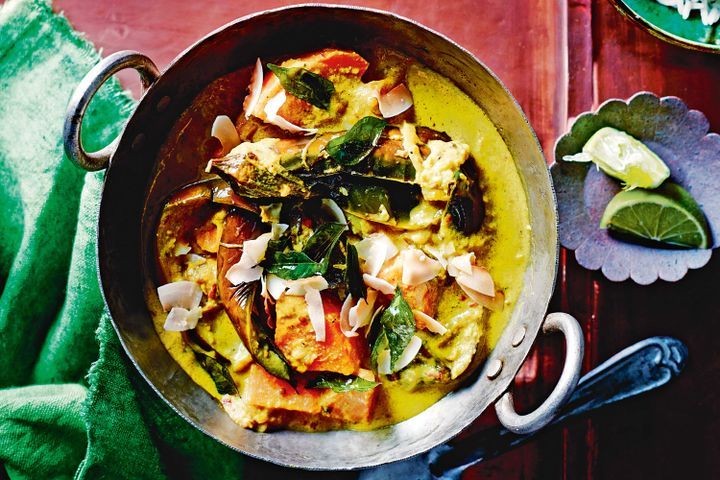 Cooking Vegetarian Eggplant and kumara curry