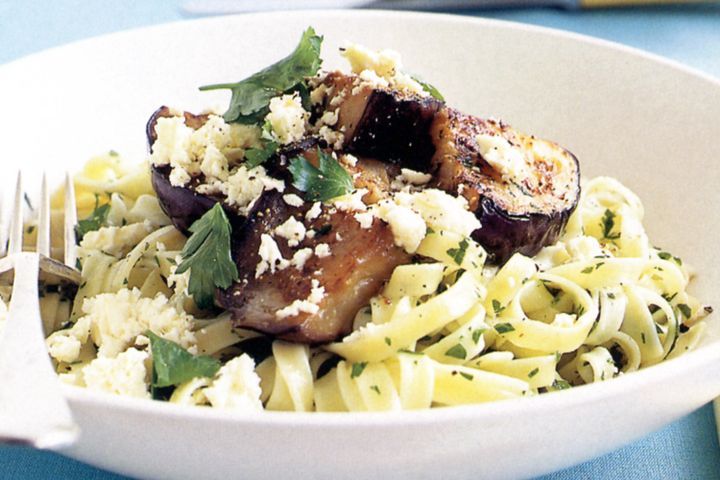 Cooking Vegetarian Feta & eggplant fettuccine